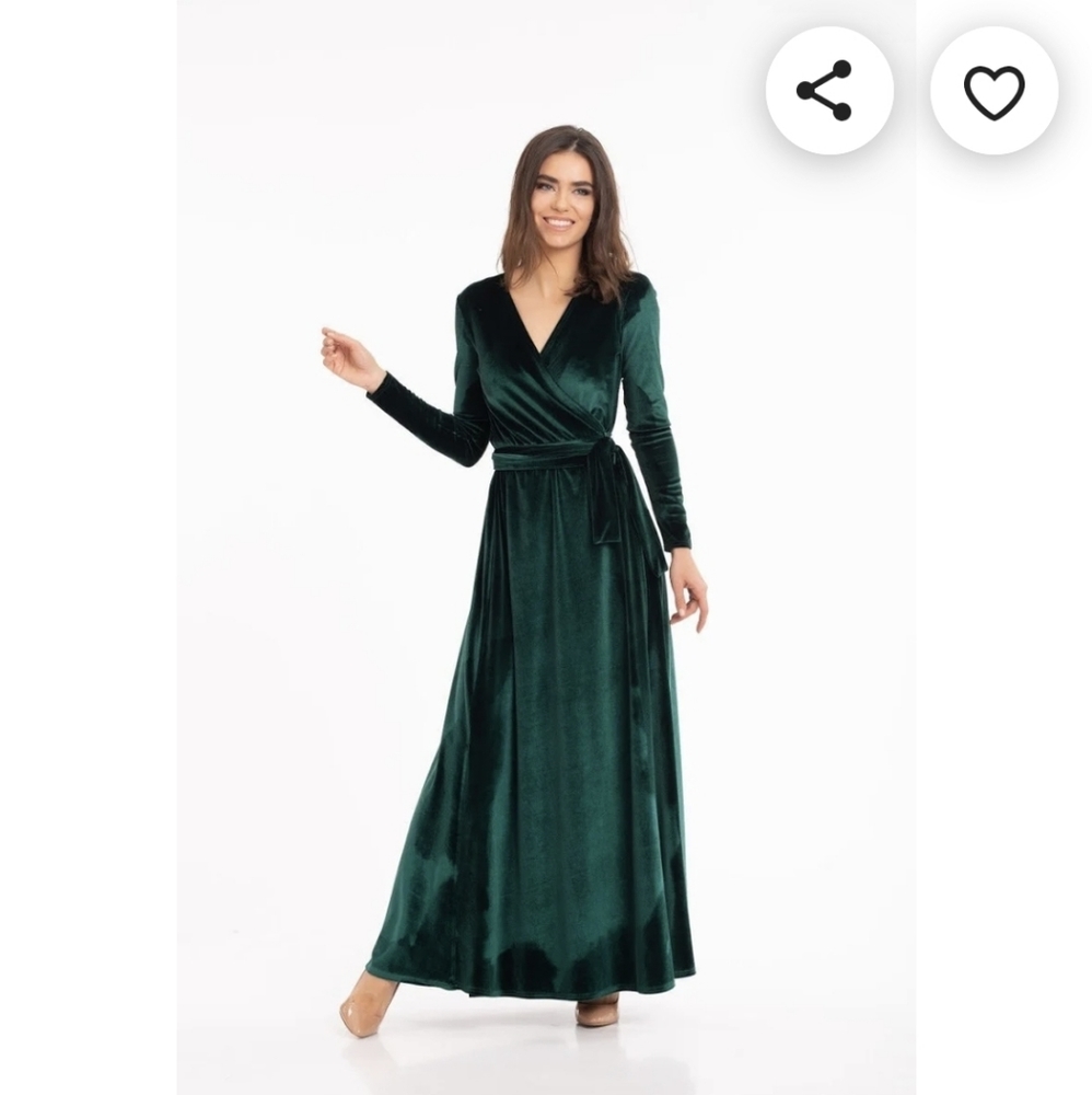 Green Velvet Wrap Dress
